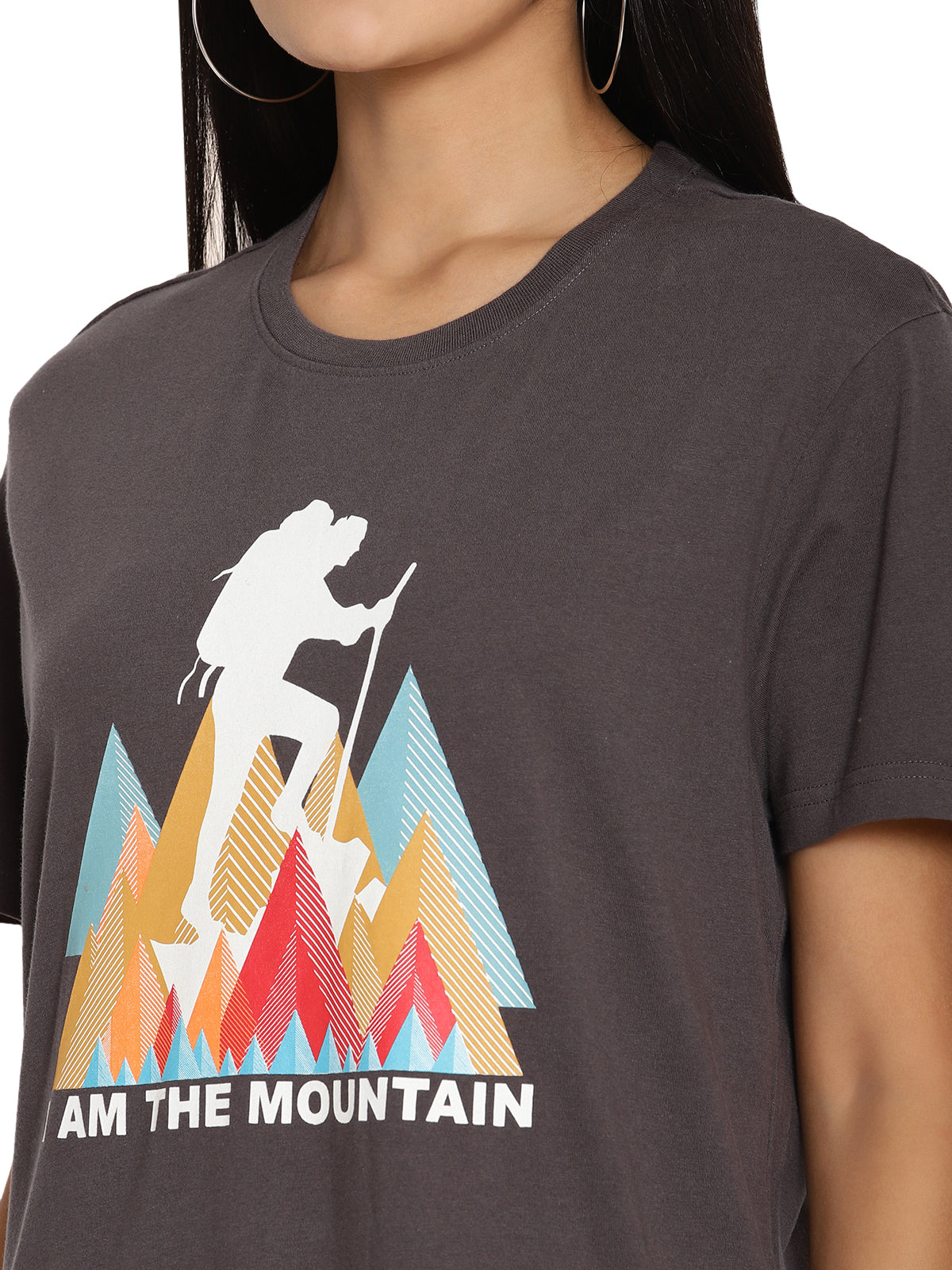 Wolfpack I Am Mountain Dark Grey Printed Women T-Shirt Wolfpack