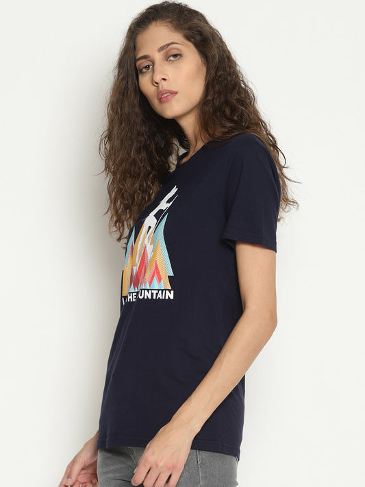Wolfpack Women Navy Blue Printed T-Shirt Wolfpack
