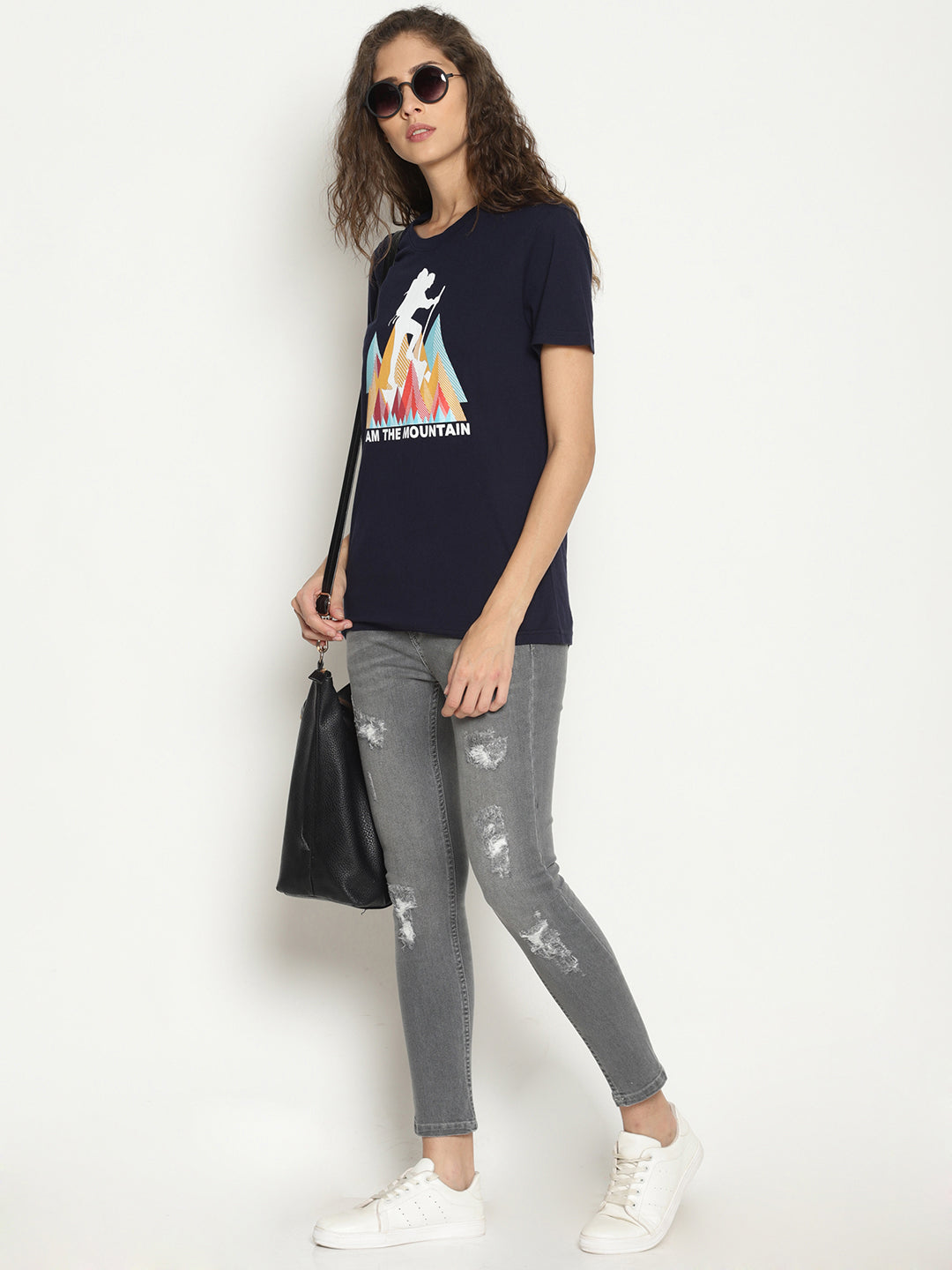 Wolfpack Women Navy Blue Printed T-Shirt Wolfpack