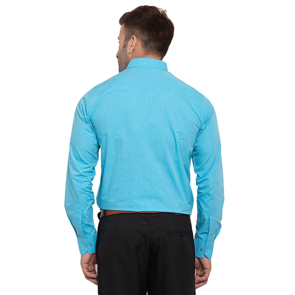 Copperline Men Turquoise Solid Slim Fit Formal Shirt Copperline