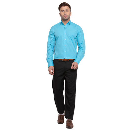 Copperline Men Turquoise Solid Slim Fit Formal Shirt Copperline
