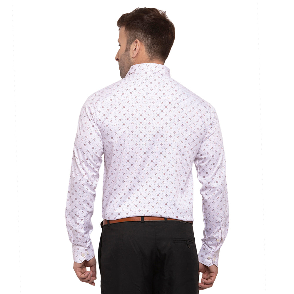 Copperline Men Rose Maroon Printed Slim Fit Formal Shirt Copperline
