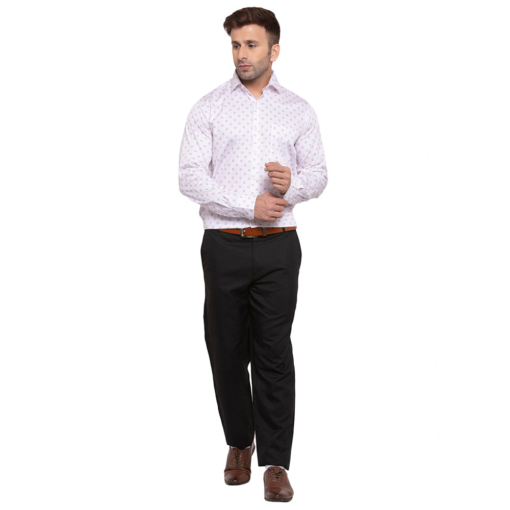 Copperline Men Rose Maroon Printed Slim Fit Formal Shirt Copperline