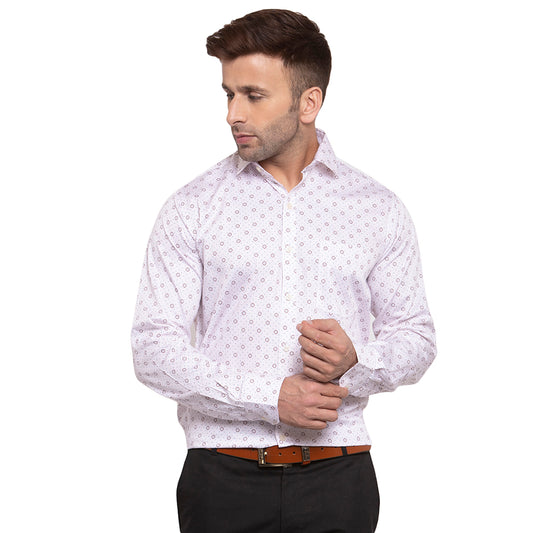 Copperline Men Rose Maroon Printed Slim Fit Formal Shirt Copperline