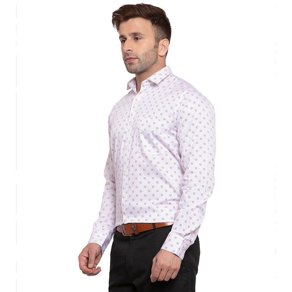 Copperline Men Rose Maroon Printed Slim Fit Formal Shirt Copperline