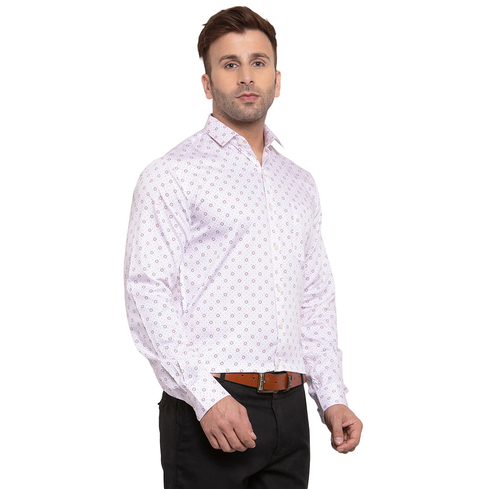 Copperline Men Rose Maroon Printed Slim Fit Formal Shirt Copperline