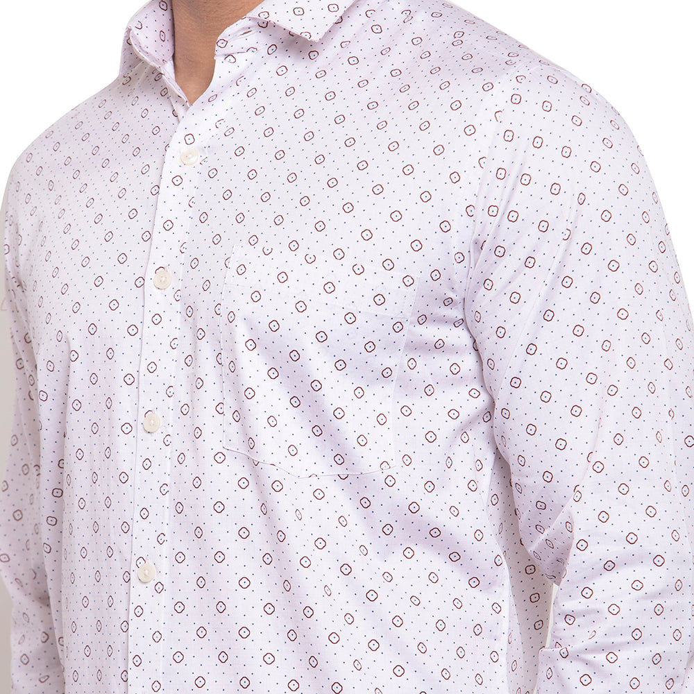 Copperline Men Rose Maroon Printed Slim Fit Formal Shirt Copperline