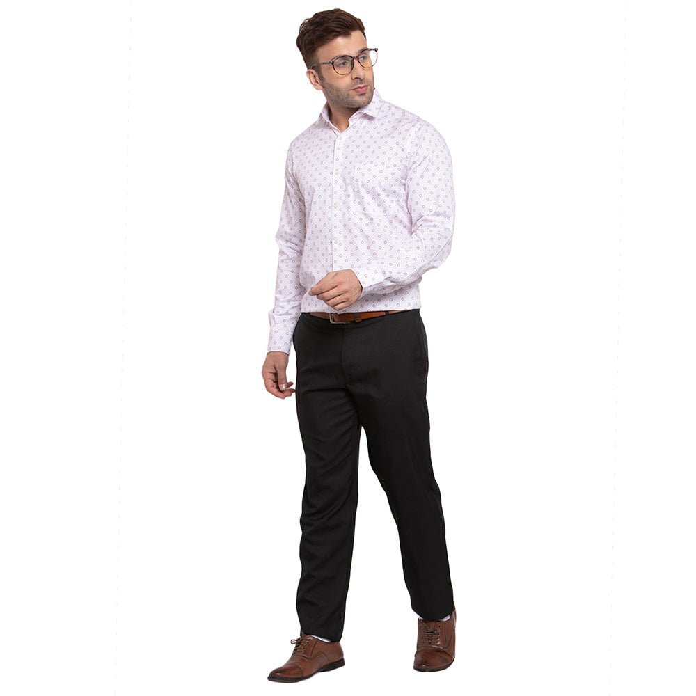 Copperline Men Rose Maroon Printed Slim Fit Formal Shirt Copperline