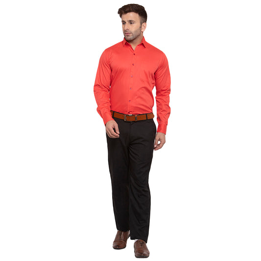 Copperline Men Red Solid Slim Fit Formal Shirt Copperline
