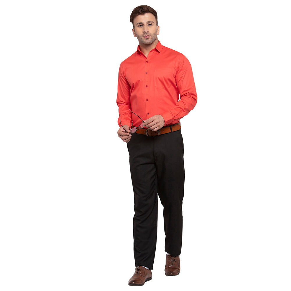 Copperline Men Red Solid Slim Fit Formal Shirt Copperline