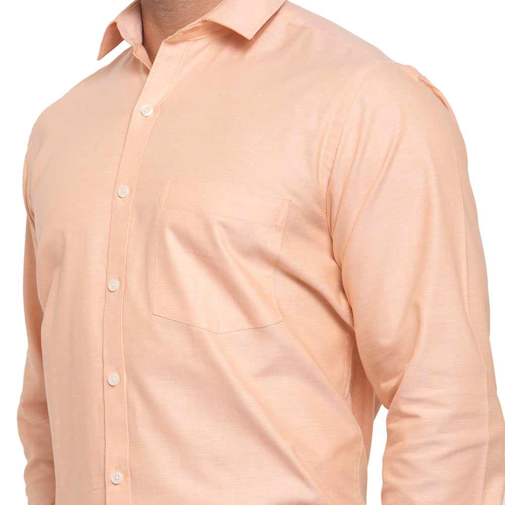 Copperline Men Orange Solid Slim Fit Formal Shirt Copperline