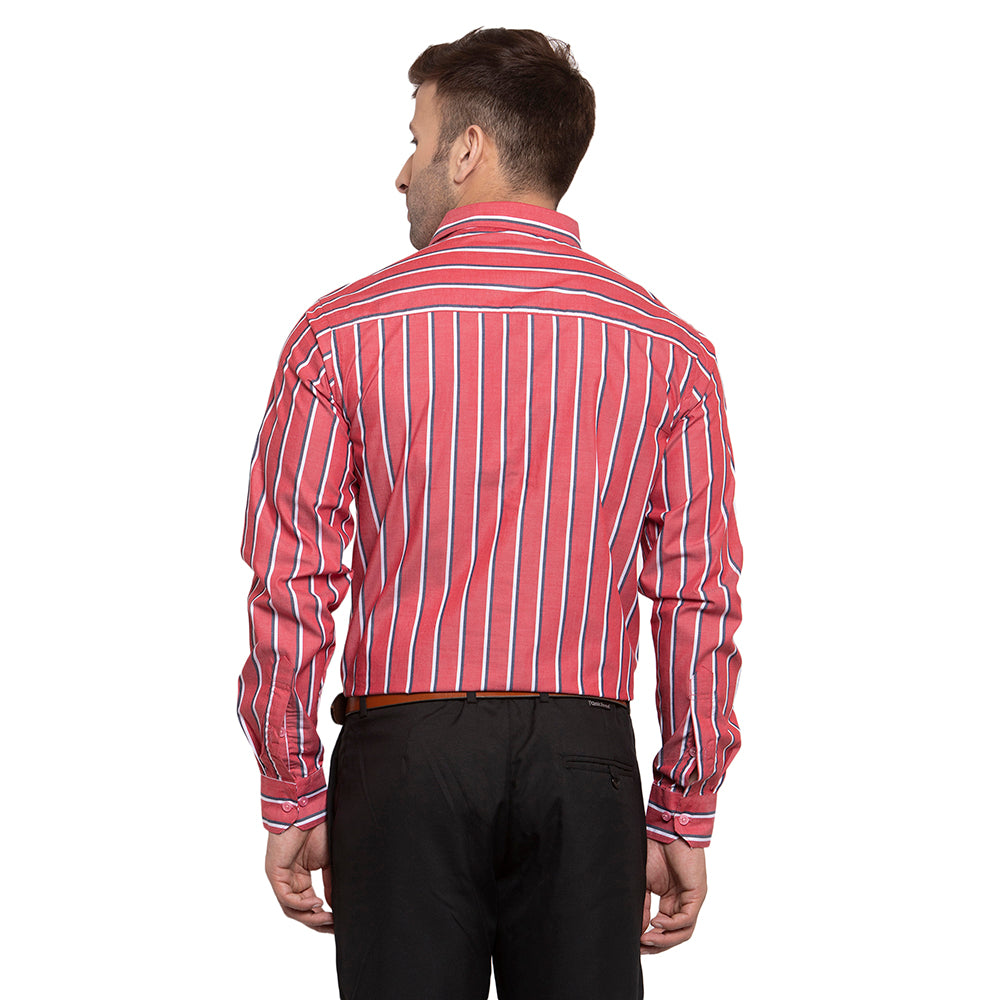 Copperline Men Red & White-Blue Slim Fit Striped Formal Shirt Copperline