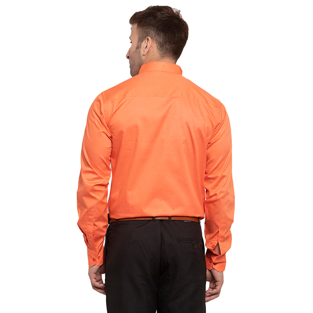 Copperline Men Orange Solid Slim Fit Formal Shirt Copperline
