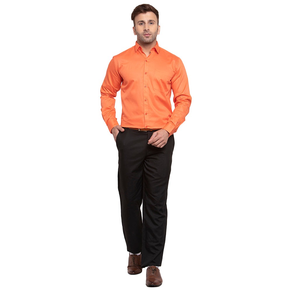 Copperline Men Orange Solid Slim Fit Formal Shirt Copperline