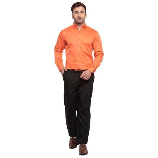 Copperline Men Orange Solid Slim Fit Formal Shirt Copperline