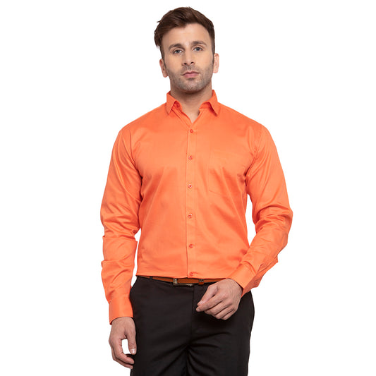 Copperline Men Orange Solid Slim Fit Formal Shirt Copperline