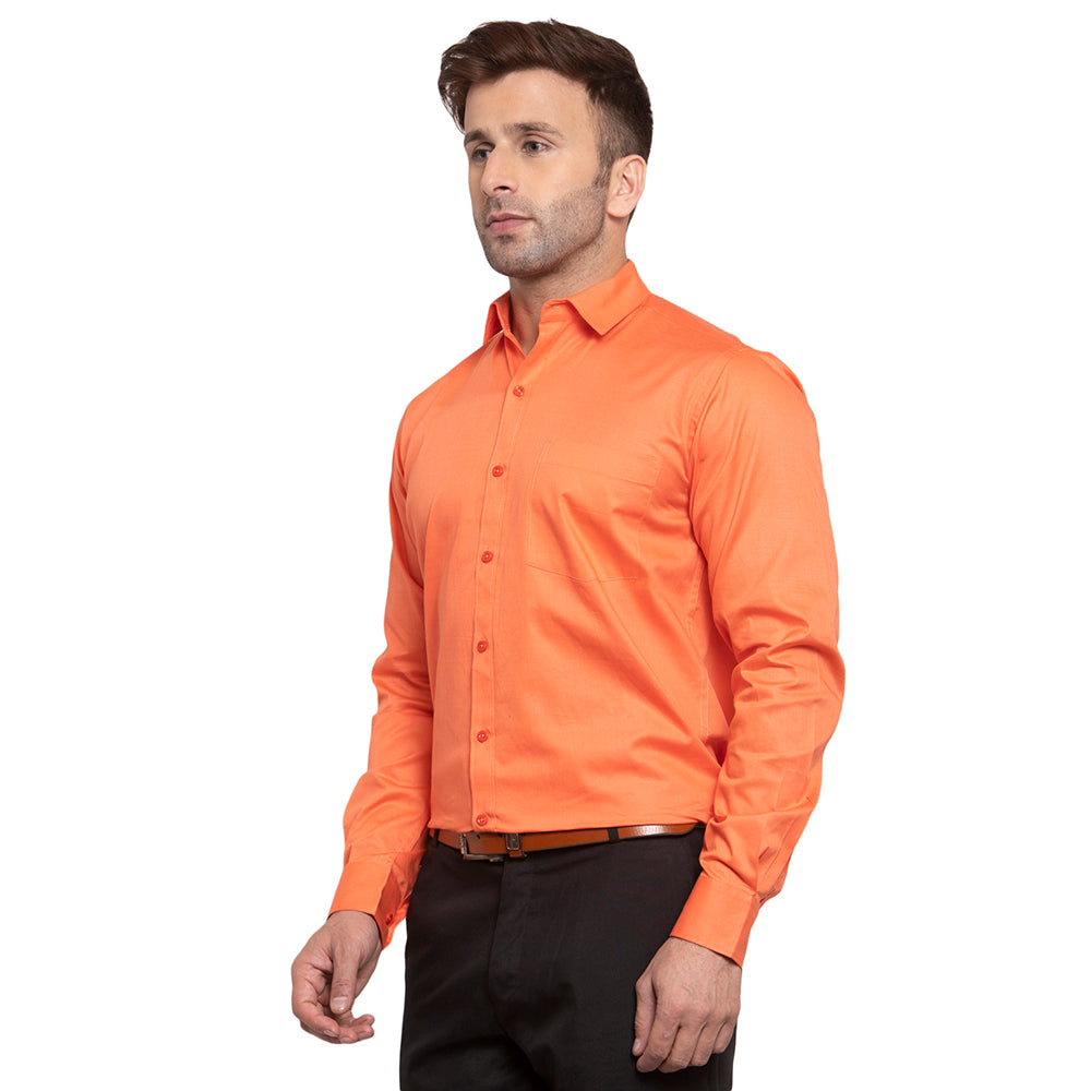 Copperline Men Orange Solid Slim Fit Formal Shirt Copperline