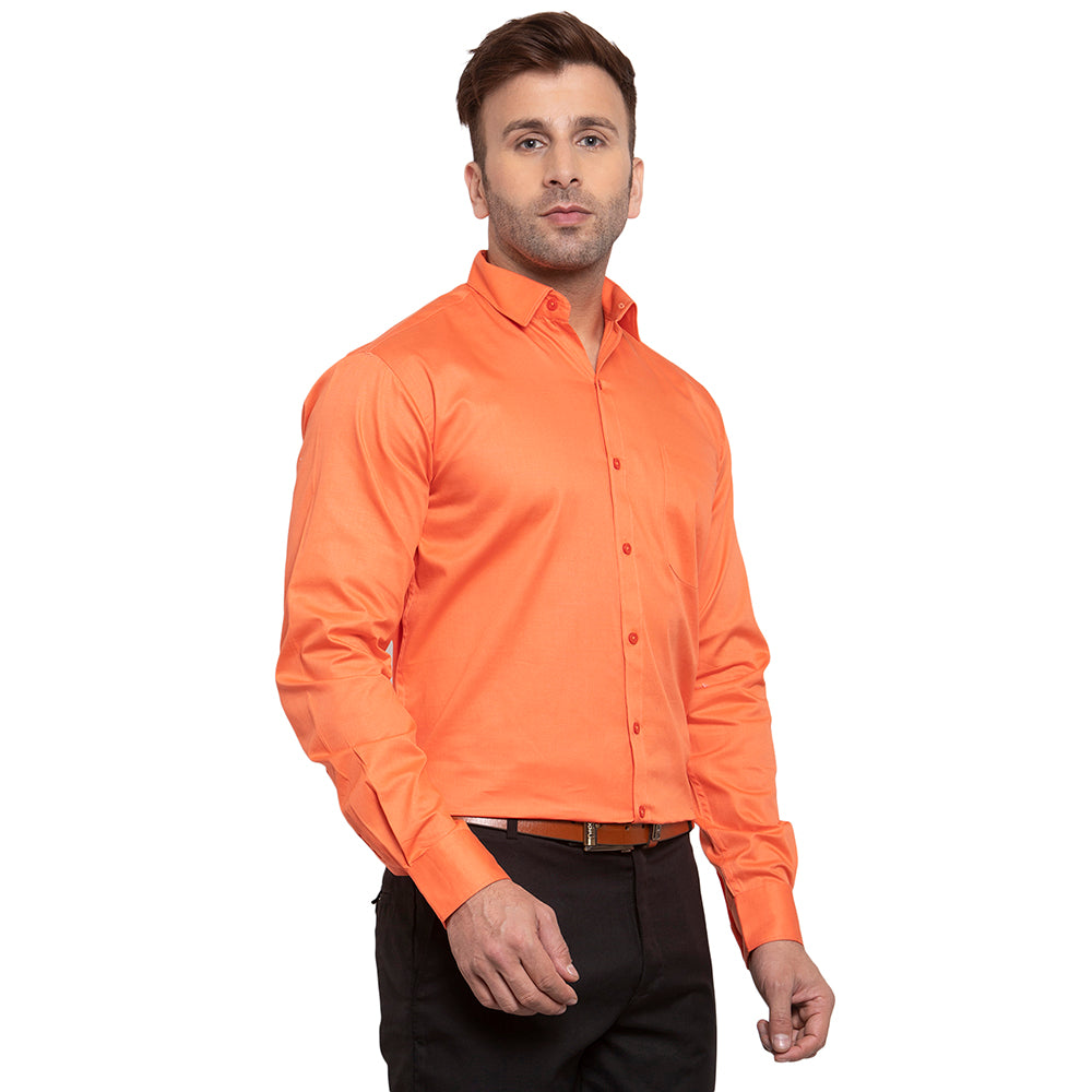 Copperline Men Orange Solid Slim Fit Formal Shirt Copperline