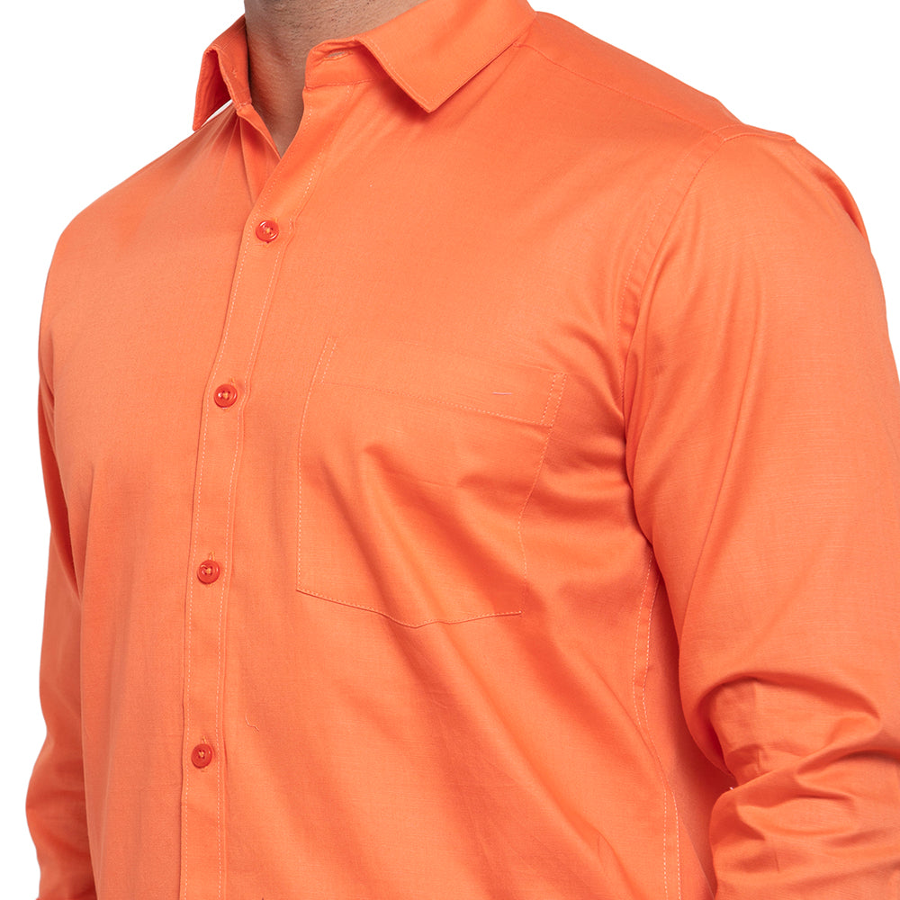 Copperline Men Orange Solid Slim Fit Formal Shirt Copperline