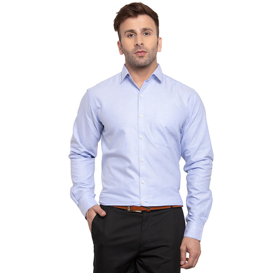 Copperline Men Blue Solid Slim Fit Formal Shirt Copperline