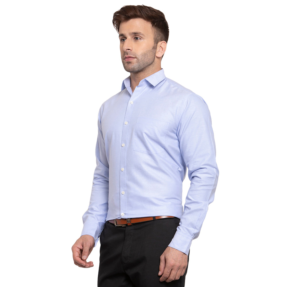 Copperline Men Blue Solid Slim Fit Formal Shirt Copperline