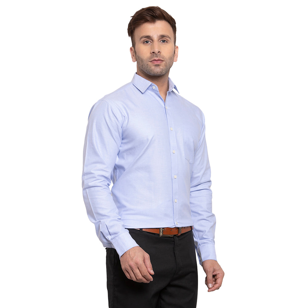 Copperline Men Blue Solid Slim Fit Formal Shirt Copperline
