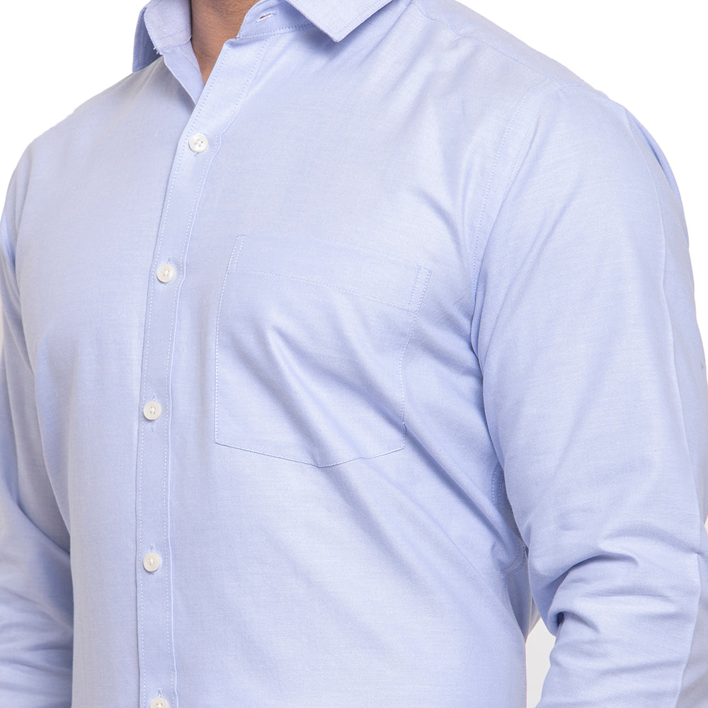 Copperline Men Blue Solid Slim Fit Formal Shirt Copperline