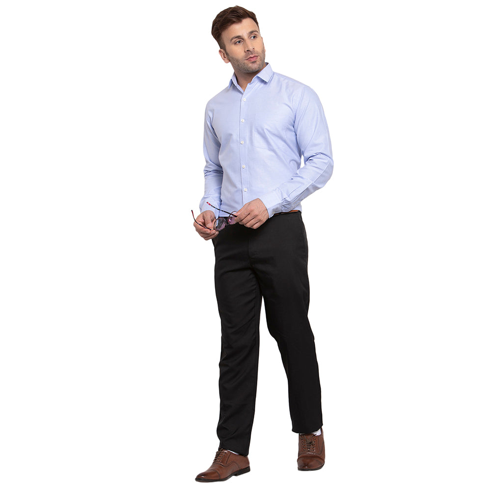Copperline Men Blue Solid Slim Fit Formal Shirt Copperline