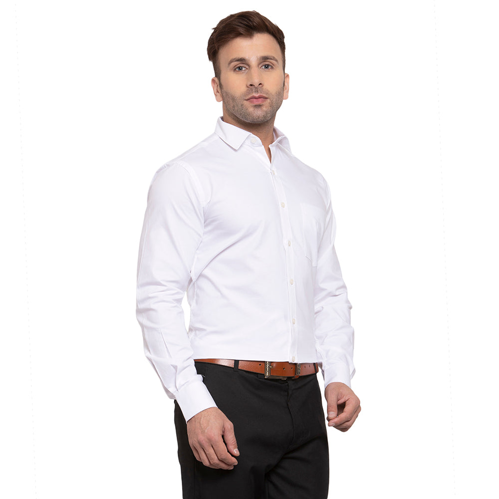 Copperline Men Off White Solid Slim Fit Formal Shit Copperline