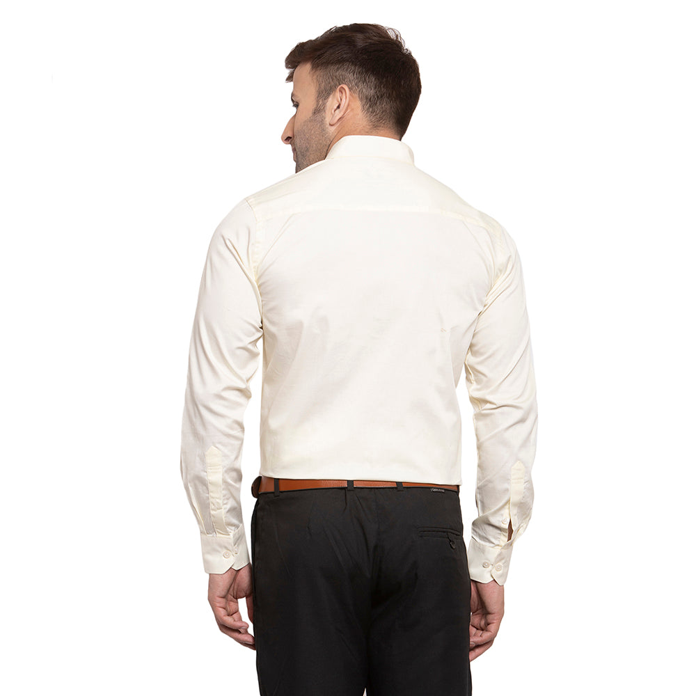 Copperline Men Cream Solid Slim Fit Formal Shirt Copperline