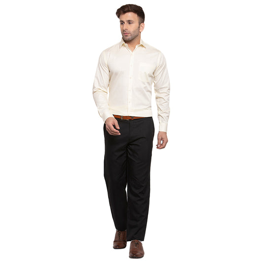 Copperline Men Cream Solid Slim Fit Formal Shirt Copperline