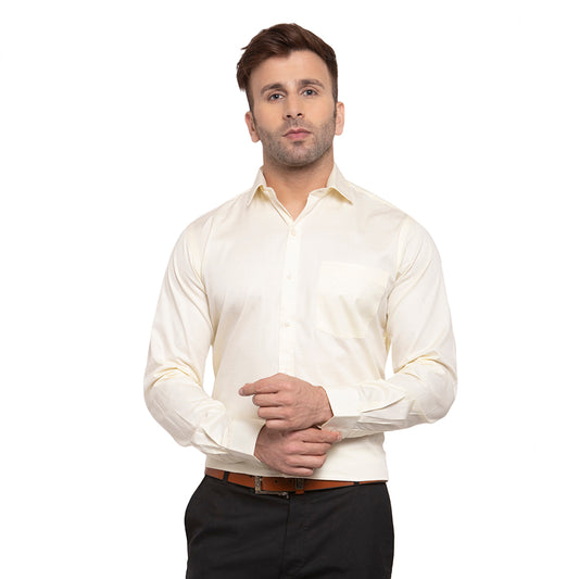 Copperline Men Cream Solid Slim Fit Formal Shirt Copperline