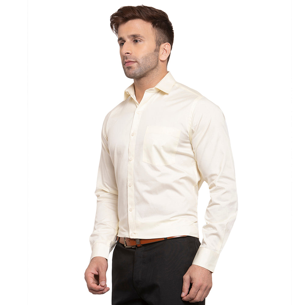 Copperline Men Cream Solid Slim Fit Formal Shirt Copperline