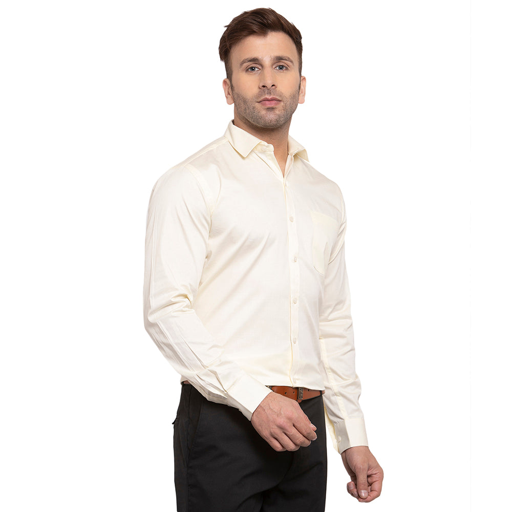 Copperline Men Cream Solid Slim Fit Formal Shirt Copperline