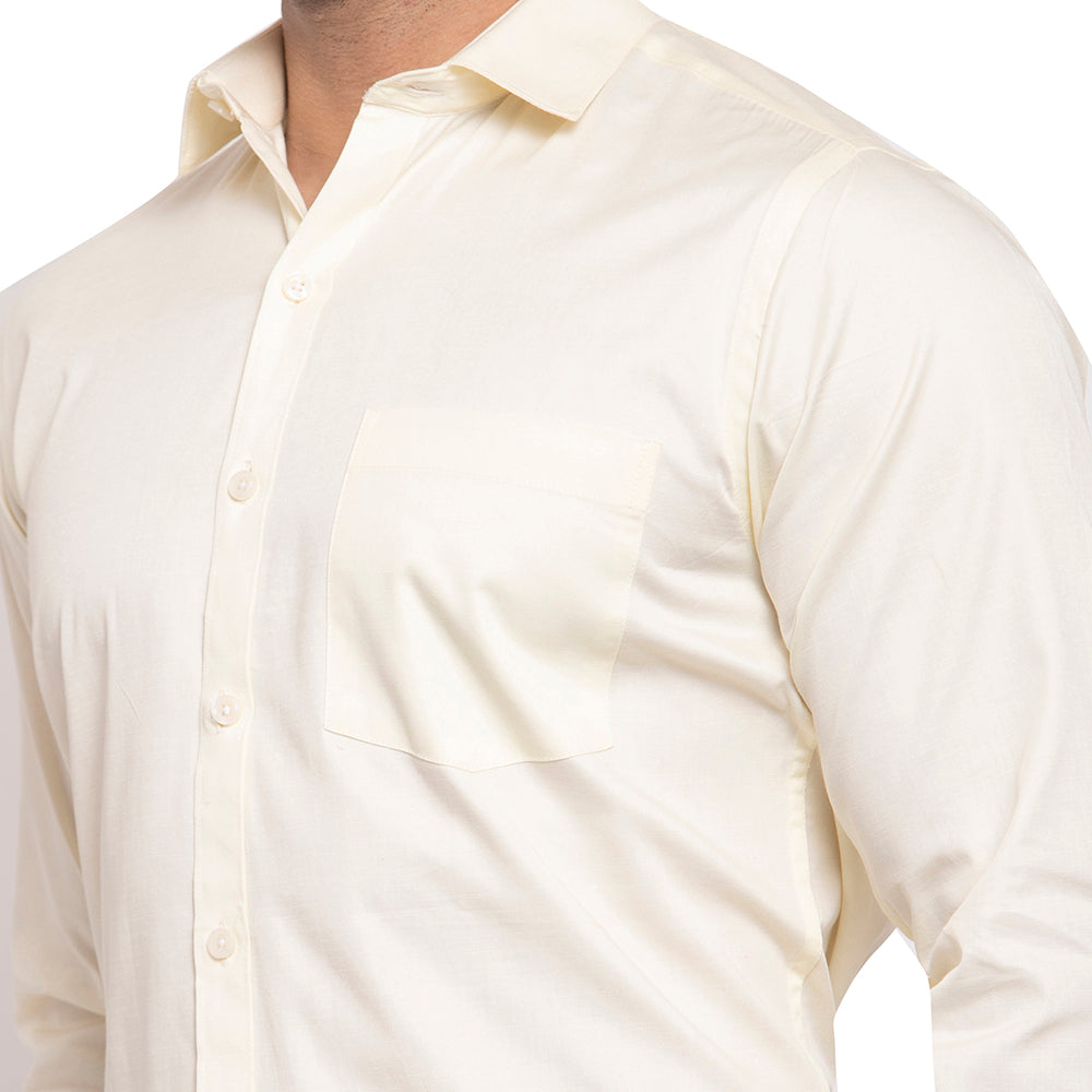 Copperline Men Cream Solid Slim Fit Formal Shirt Copperline