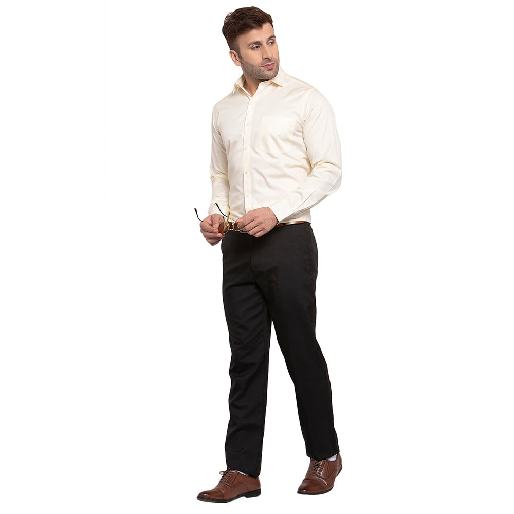 Copperline Men Cream Solid Slim Fit Formal Shirt Copperline