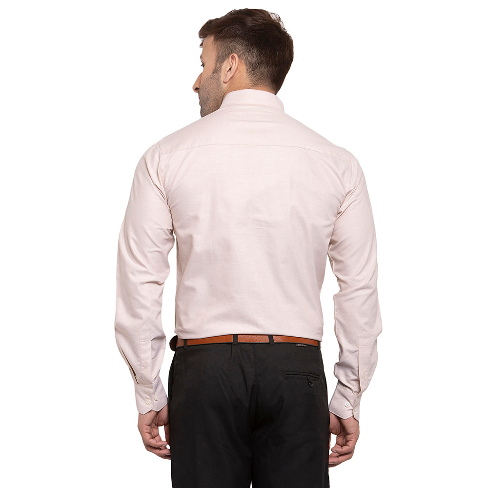 Copperline Men Beige Solid Slim Fit Formal Shirt Copperline