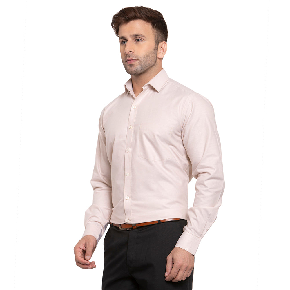 Copperline Men Beige Solid Slim Fit Formal Shirt Copperline
