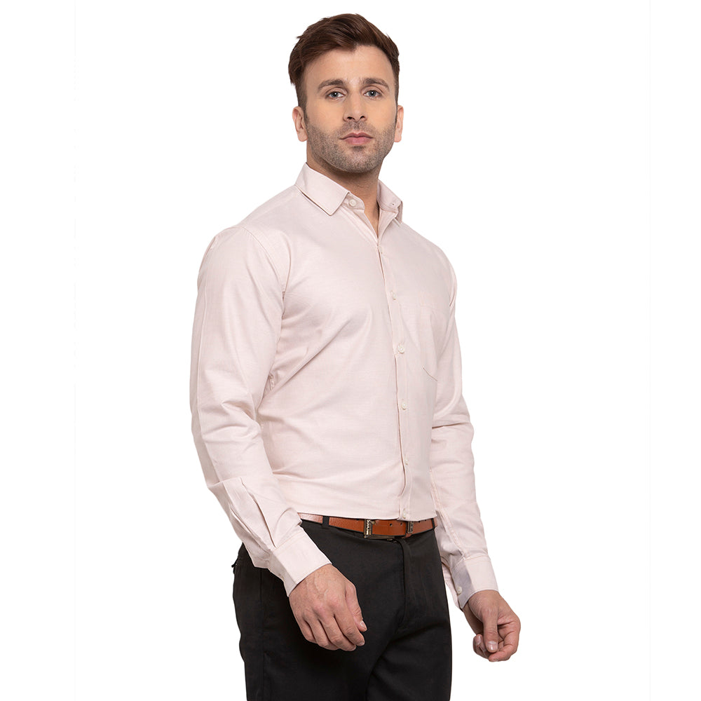 Copperline Men Beige Solid Slim Fit Formal Shirt Copperline
