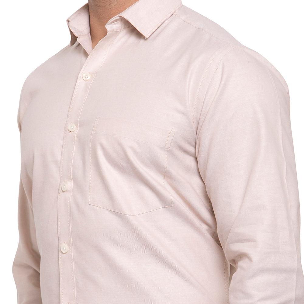 Copperline Men Beige Solid Slim Fit Formal Shirt Copperline
