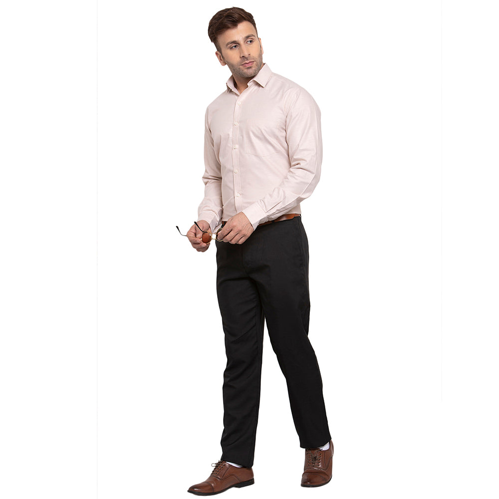 Copperline Men Beige Solid Slim Fit Formal Shirt Copperline