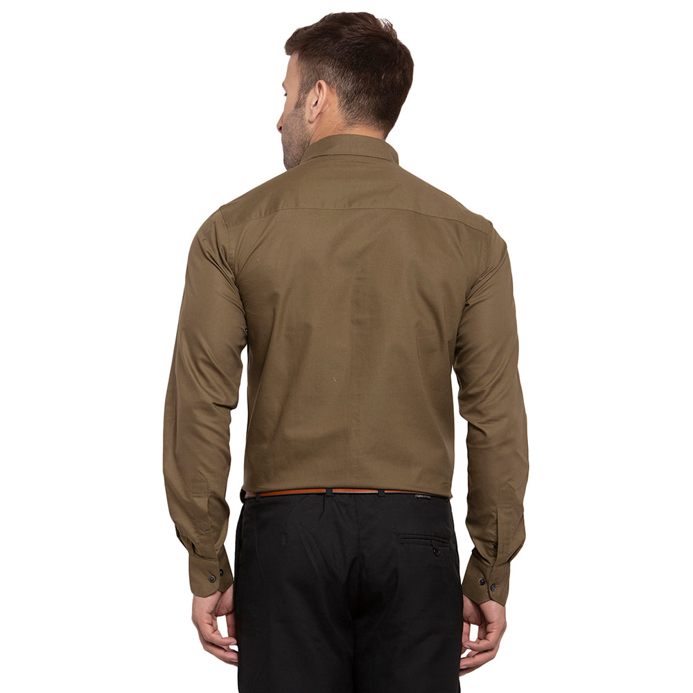Copperline Men Olive Green Solid Slim Fit Formal Shirt Copperline