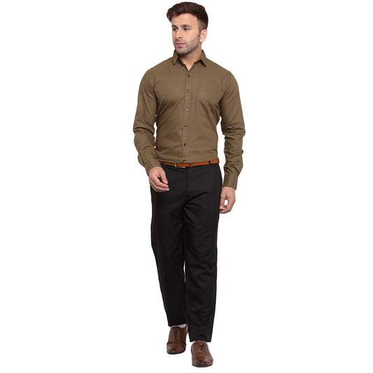 Copperline Men Olive Green Solid Slim Fit Formal Shirt Copperline