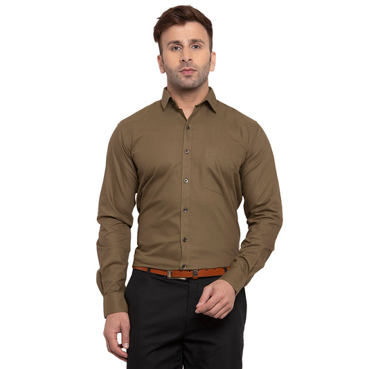 Copperline Men Olive Green Solid Slim Fit Formal Shirt Copperline