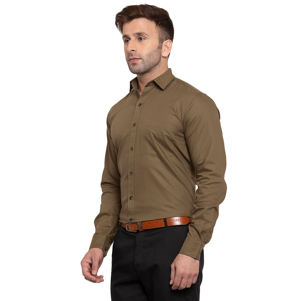 Copperline Men Olive Green Solid Slim Fit Formal Shirt Copperline