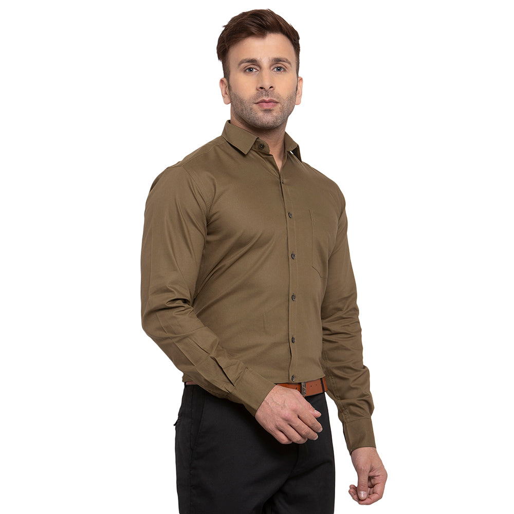 Copperline Men Olive Green Solid Slim Fit Formal Shirt Copperline