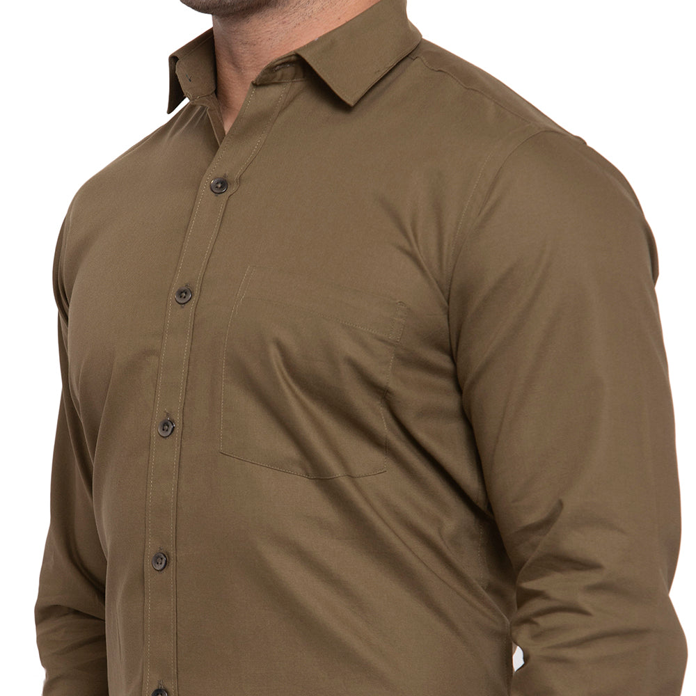 Copperline Men Olive Green Solid Slim Fit Formal Shirt Copperline