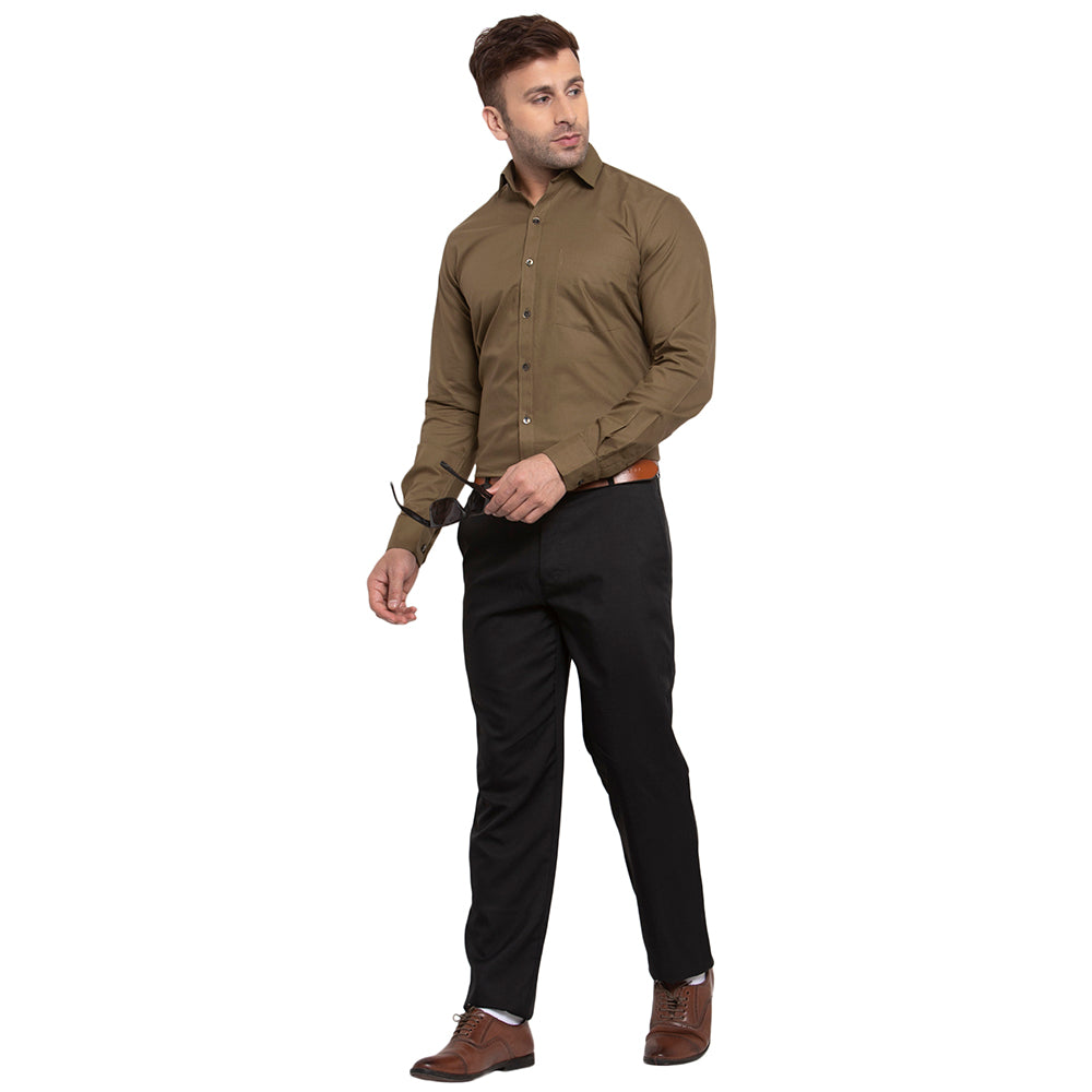 Copperline Men Olive Green Solid Slim Fit Formal Shirt Copperline