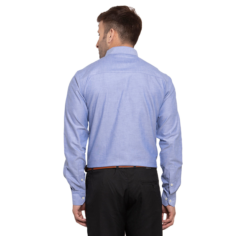 Copperline Men Dark Blue Solid Slim Fit Formal Shirt Copperline