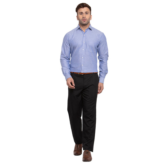 Copperline Men Dark Blue Solid Slim Fit Formal Shirt Copperline